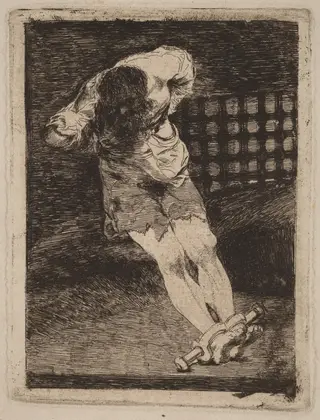 La seguridad de un reo no exige tormento  (The Custody of a Criminal Does Not Call for Torture, by Francisco de Goya, ink, 1810