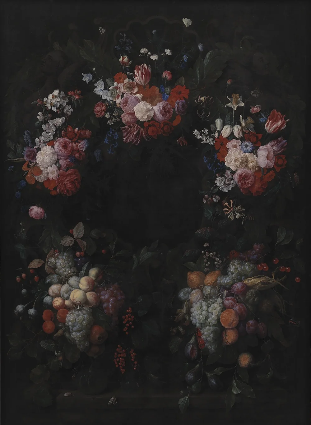 Stone Cartouche with Fruit and Flower Garland, detail