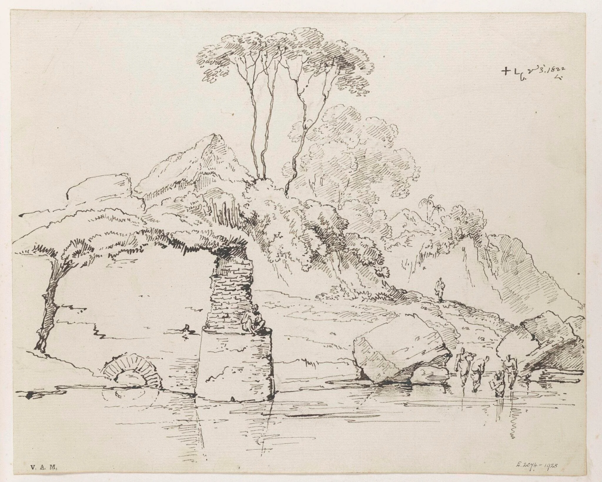 Ruined walls and rocks on a bank of the River Hugli, detail