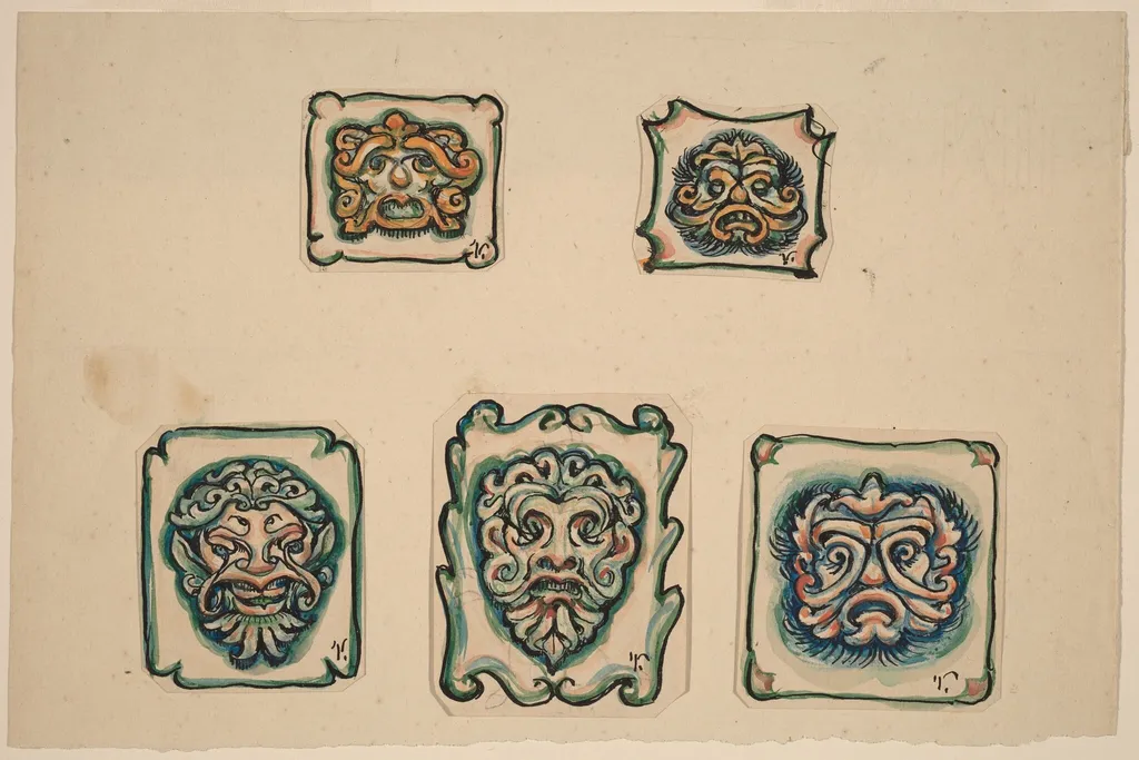 Five Heads, by Elihu Vedder, ink, 1918