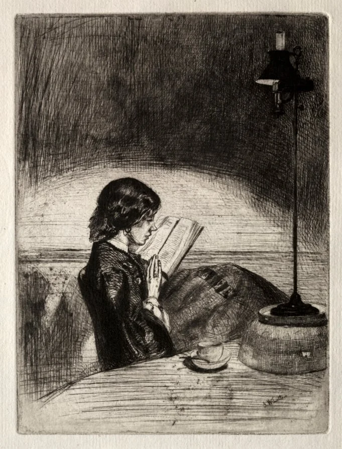 Reading by Lamplight, detail