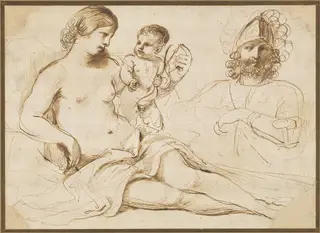 Venus, Cupid, and Mars, by Guercino, ink, 1634