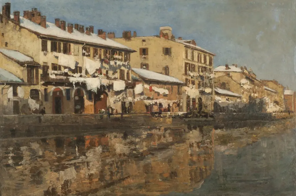 El Naviglio de Milán, by Emilio Gola, oil, 1897