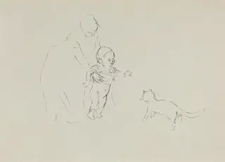 a) Nurse and Child (recto); b) Man on Horseback (verso), by Jean-Louis Forain, ink, 1892