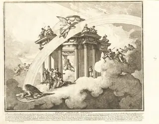The Prima Macchina for the Chinea of 1748: The Son of Venus and Mars Presented to the Temple of Minerva, by Louis-Joseph Le Lorrain, ink, 1748