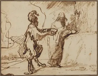 Temptation of Christ, by Govaert Flinck, ink, 1638
