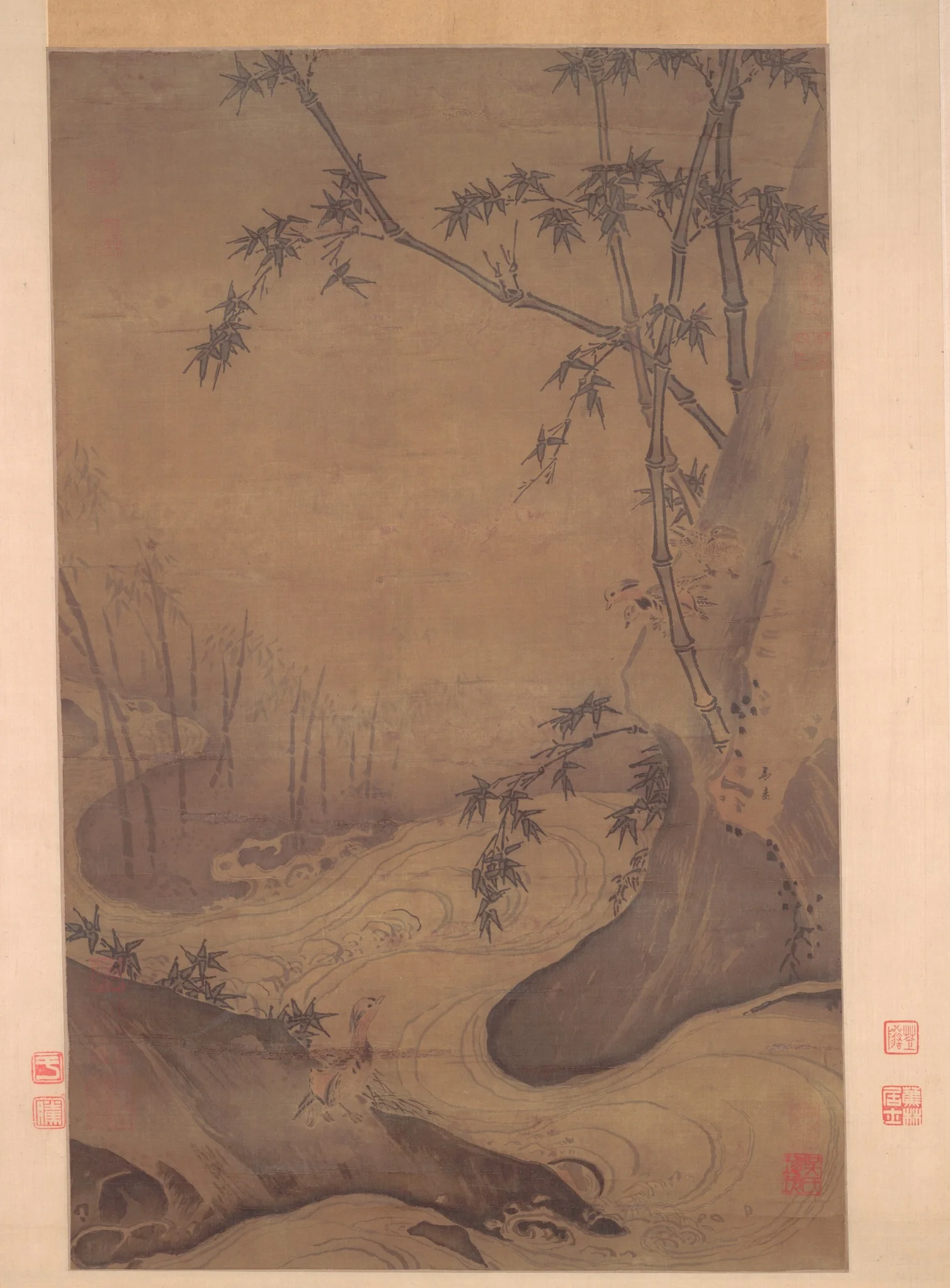 Bamboo and Ducks by a Rushing Stream, detail