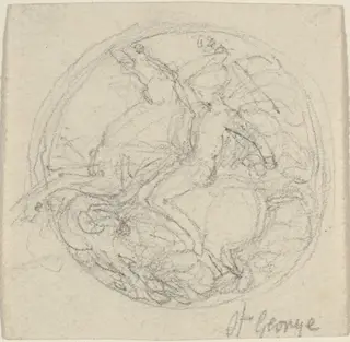 Design for a Medal Representing Saint George and the Dragon, by John Flaxman, graphite, 1800