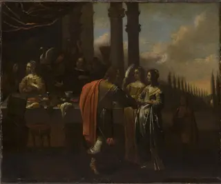 Dinner Party on a Terrace, by Frans Geffels, oil, 1660