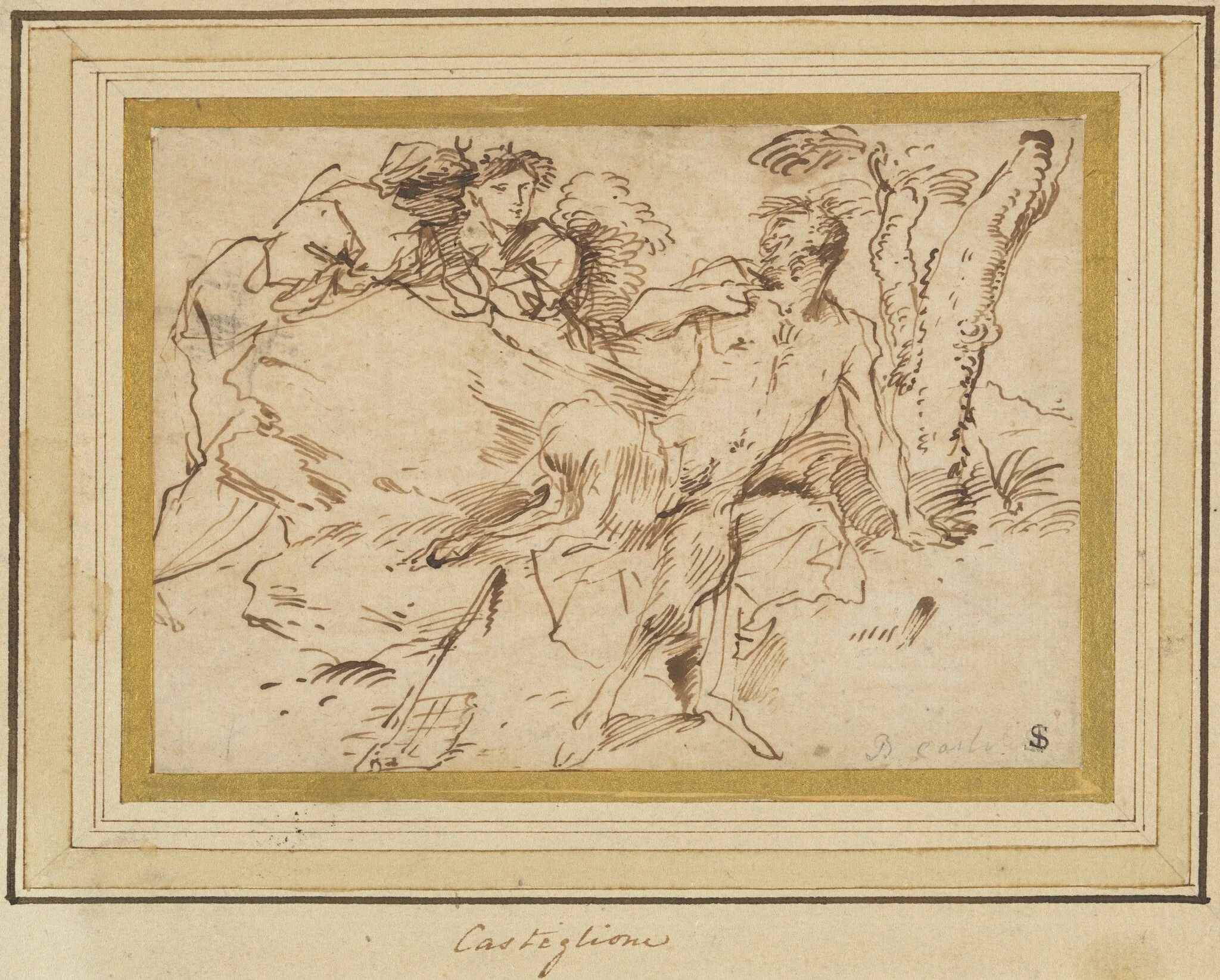 Two Nymphs and a Satyr, detail