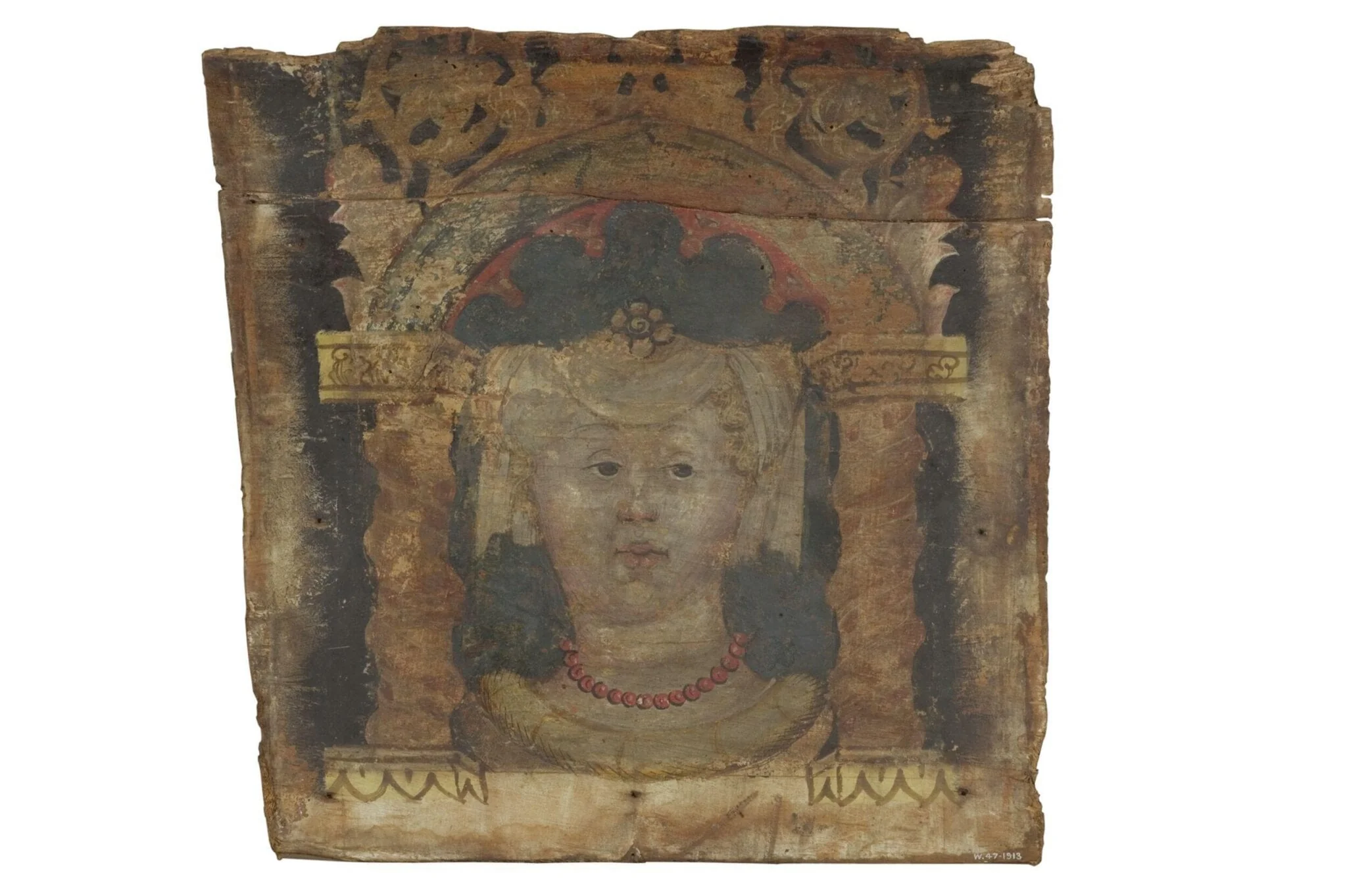 Head of a woman under an arch, full face, detail