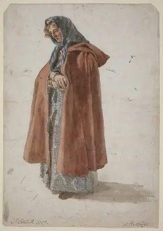 Young Woman in a Kerchief and Cloak at Hastings, by Joshua Cristall, watercolor, 1807