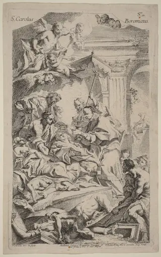 San Carlo Borromeo Giving Last Communion to Victims of the Plague, by Carlo Innocenzo Carlone, ink, 1724