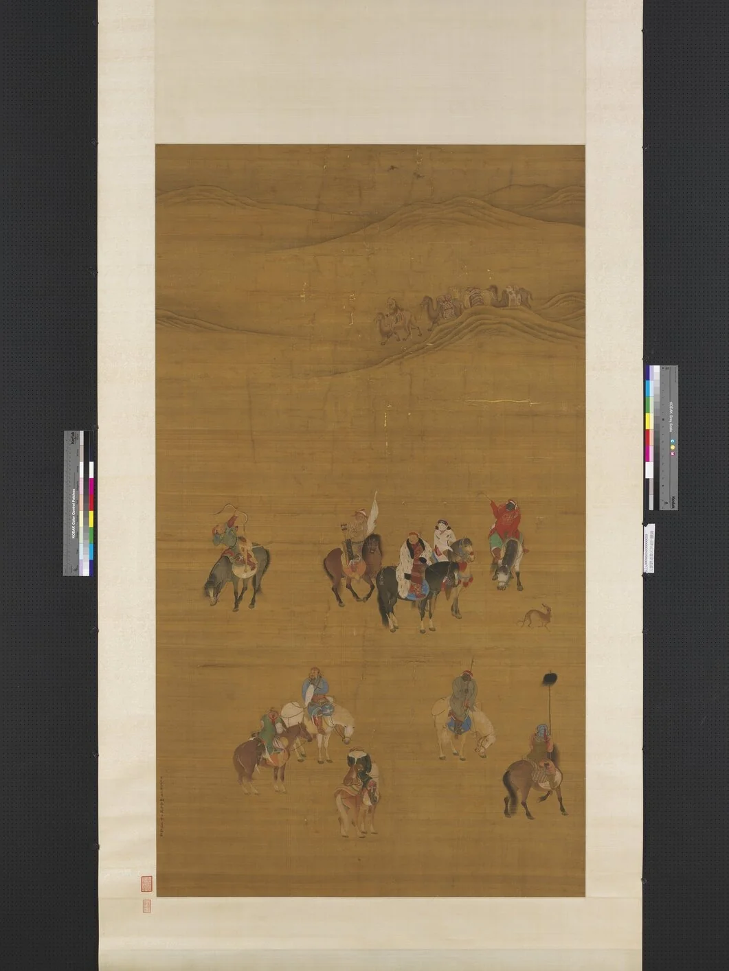元劉貫道畫元世祖出獵圖 軸, detail