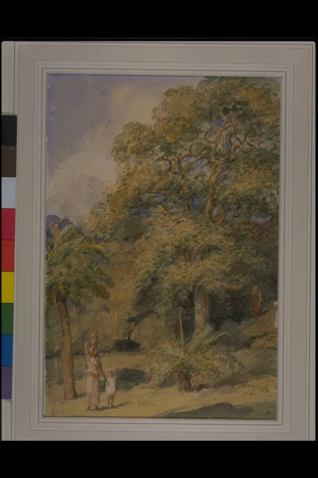 Study of a tamarind tree and date palms near Sir William Yardley's house at Breach Candy, Bombay, by William Carpenter, paint, 1850