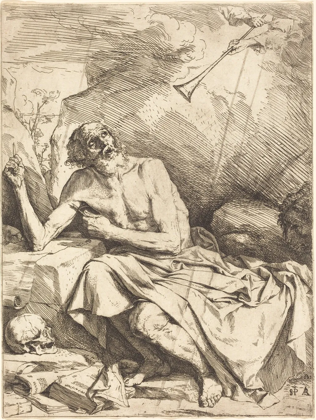 Saint Jerome Hearing the Trumpet of the Last Judgment, by Jusepe de Ribera, ink, 1621