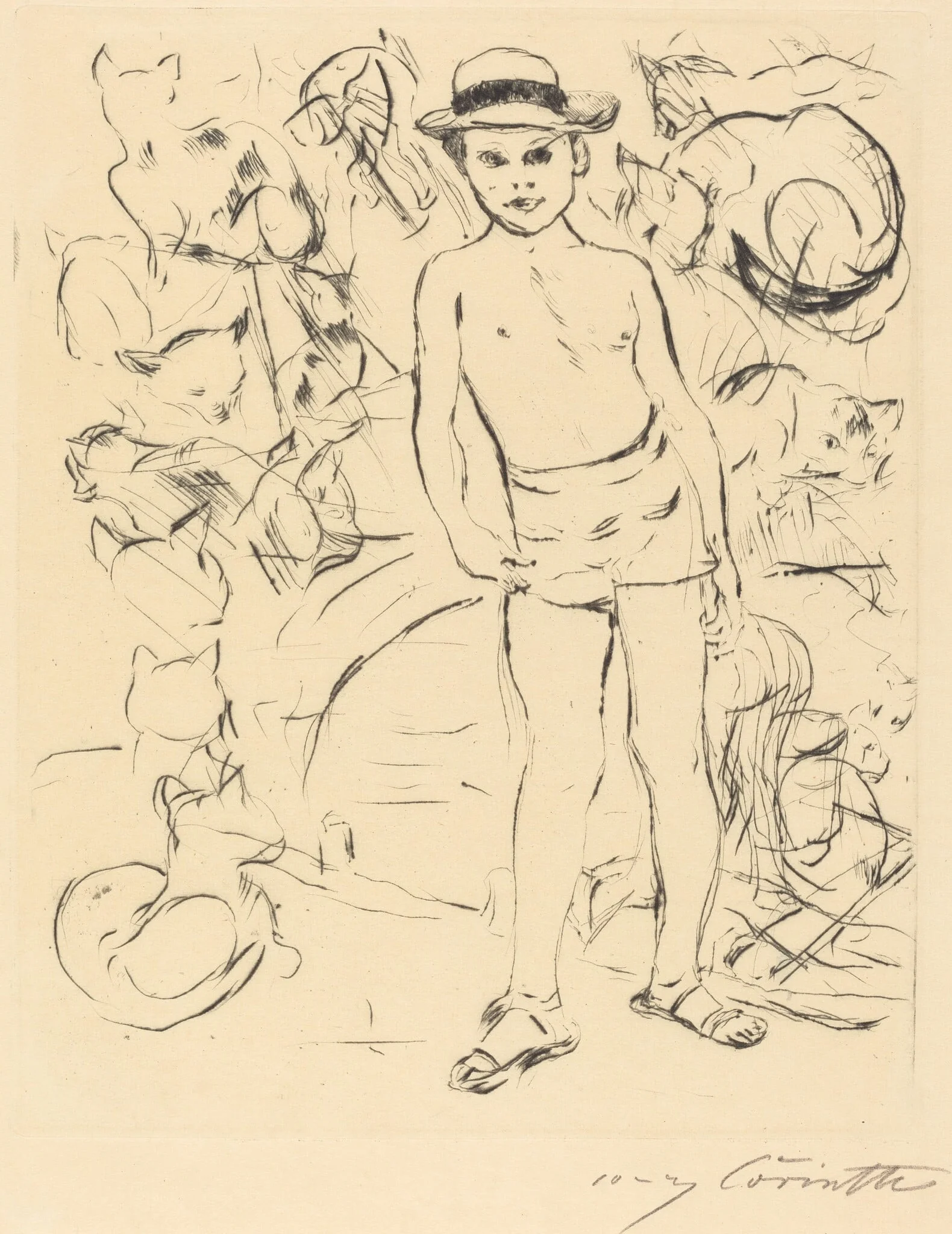 Knabe mit Badehose und Strohhut (Boy Wearing Bathing-Trunks and Straw Hat), detail