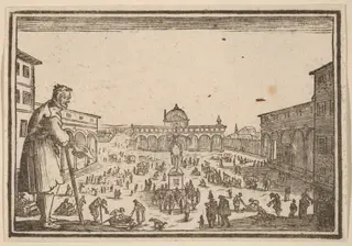Piazza SS. Annunziata, Florence, by Edouard Eckman, ink, 1621