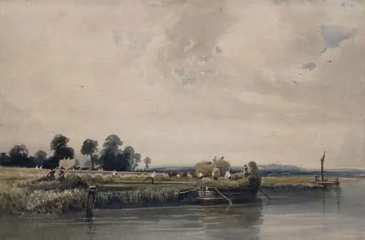 Carting Barley on the Trent, near Burton, by Peter De Wint, watercolor, 1805