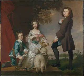 Thomas (1740–1825) and Martha Neate (1741–after 1795) with His Tutor, Thomas Needham, by Joshua Reynolds, oil, 1748