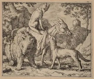 Reynard Seated Atop the Ass, by Allart van Everdingen, ink, 1650