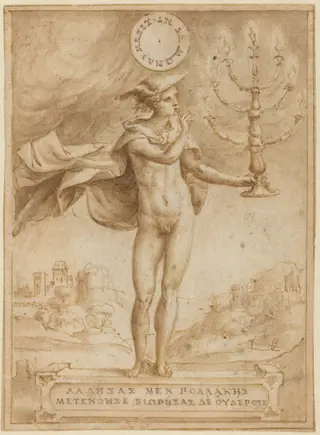 Study for Harpocrates (Silentio Deum Cole), by Giulio Bonasone, ink, 1539