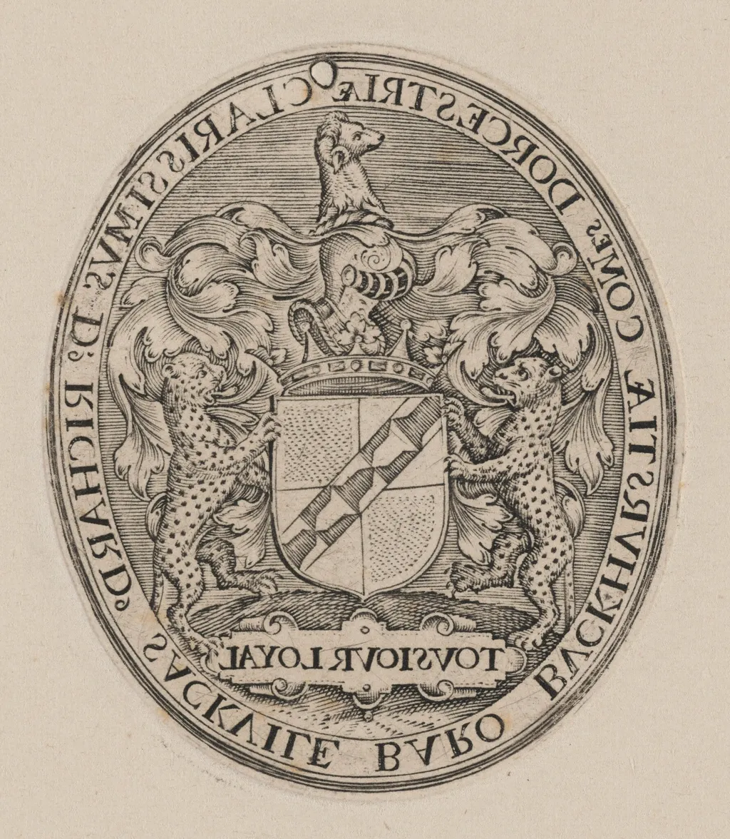 Shield of Richard Sackville, 3rd Earl of Dorset [right half], by Simon van de Passe, ink, 1621