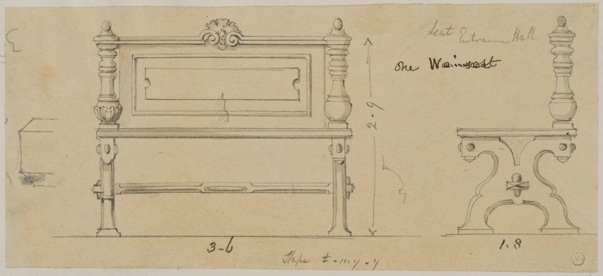 Designs for furniture for Kneller Hall, London, detail