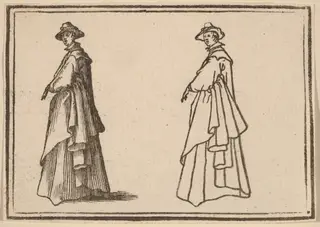 Standing Woman in a Great Coat, by Edouard Eckman, ink, 1621