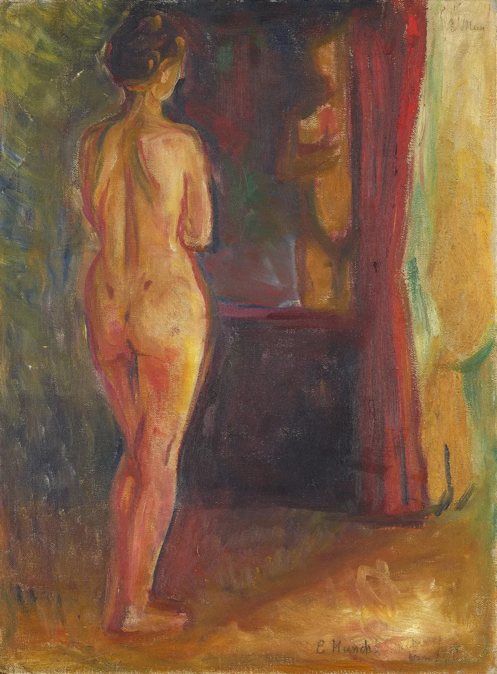 Nude in Front of the Mirror, by Edvard Munch, oil, 1902