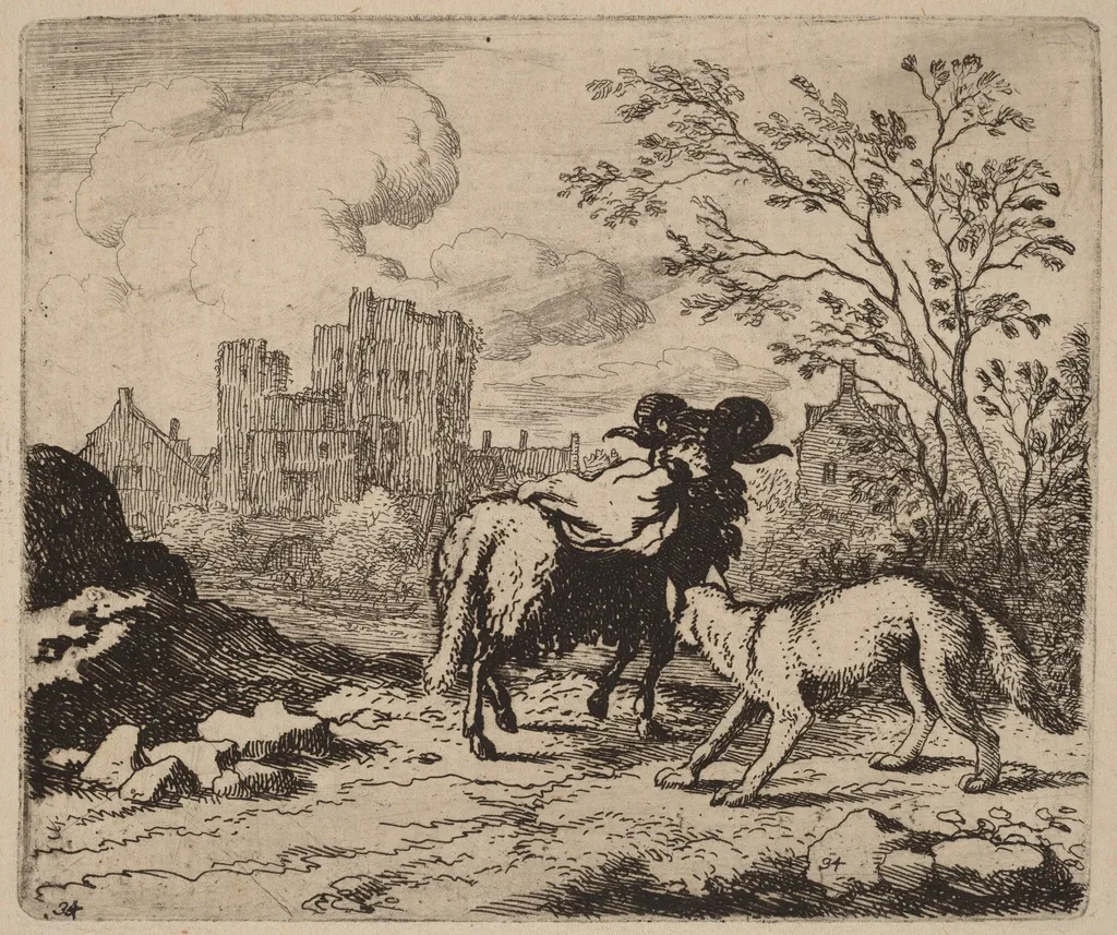 Reynard Asks the Ram to Deliver a Document, by Allart van Everdingen, ink, 1650