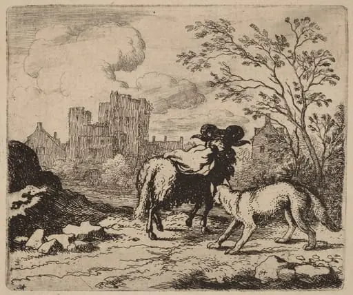 Reynard Asks the Ram to Deliver a Document, by Allart van Everdingen, ink, 1650