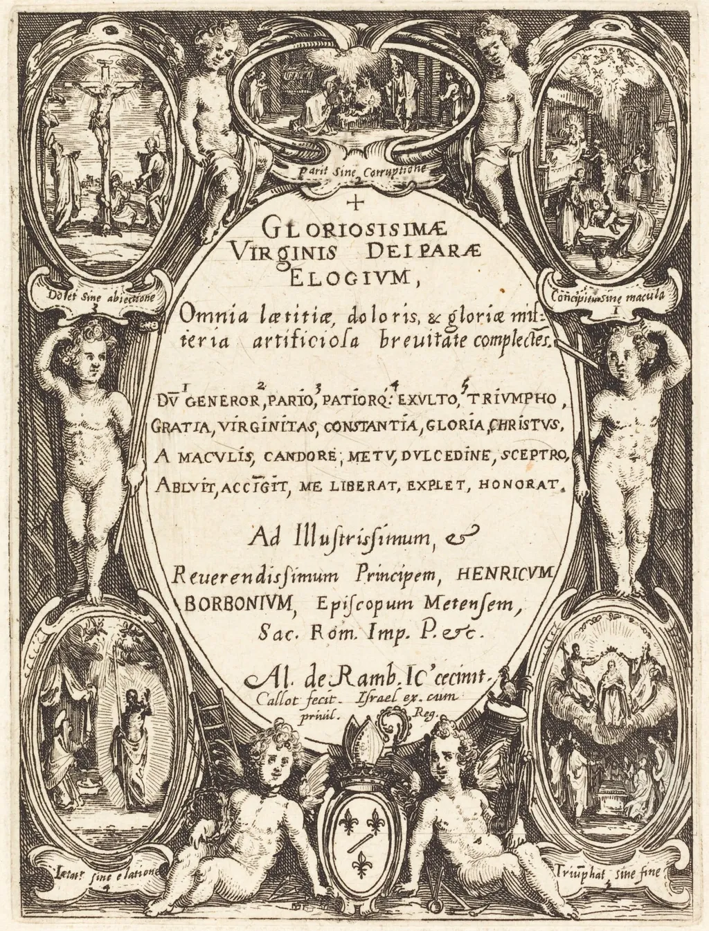 Frontispiece for "Gloriosissimae", by Jacques Callot, ink, 1614