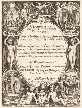 Frontispiece for "Gloriosissimae", by Jacques Callot, ink, 1614