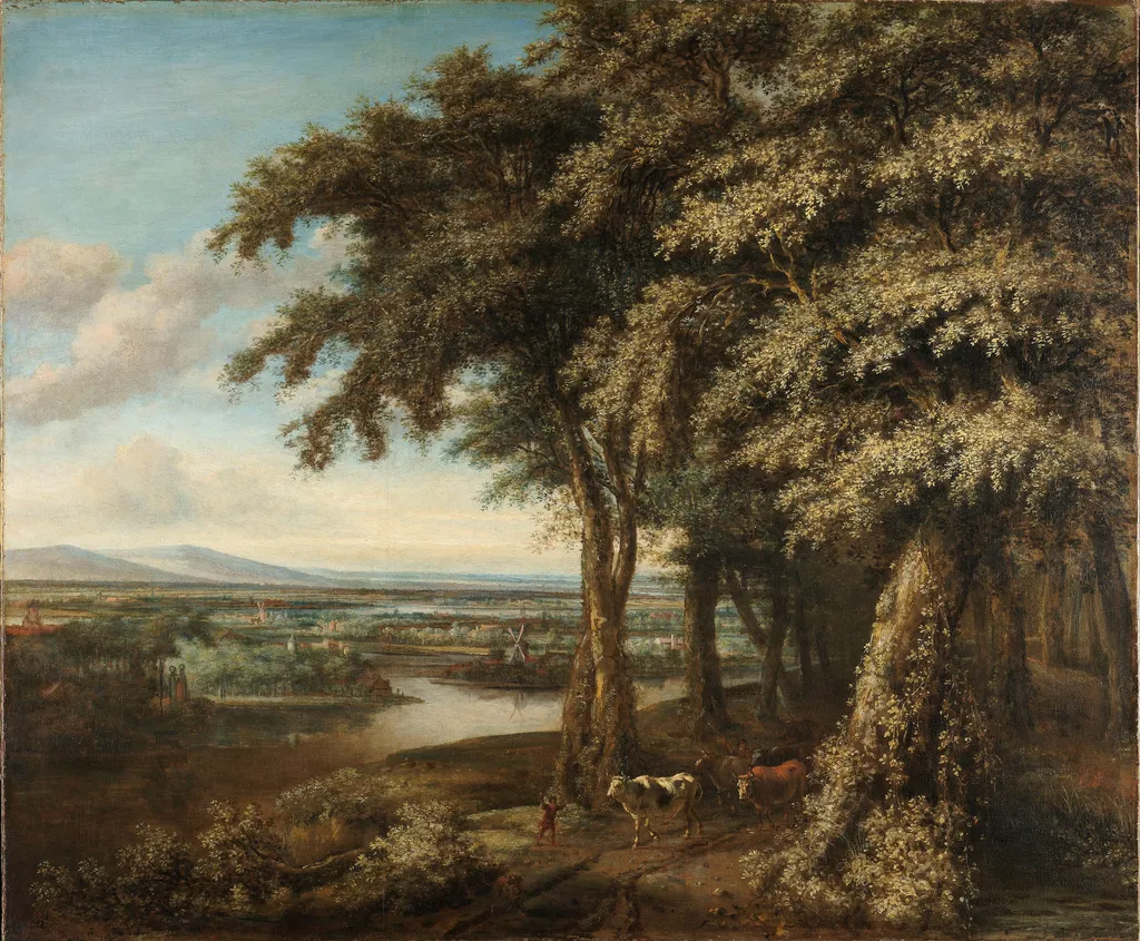 The entrance to the woods, by Philips Koninck, oil, 1665