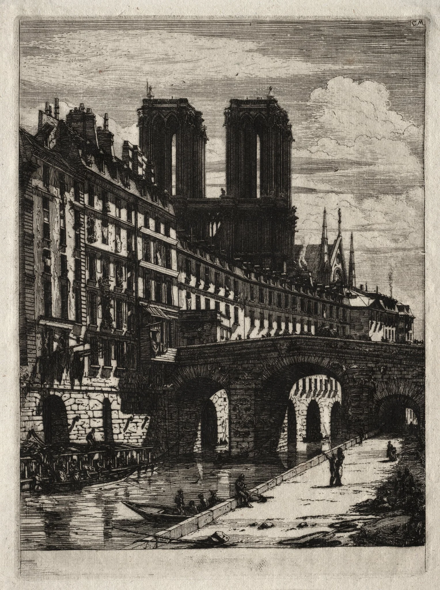 Etchings of Paris: Le Petit Pont, detail