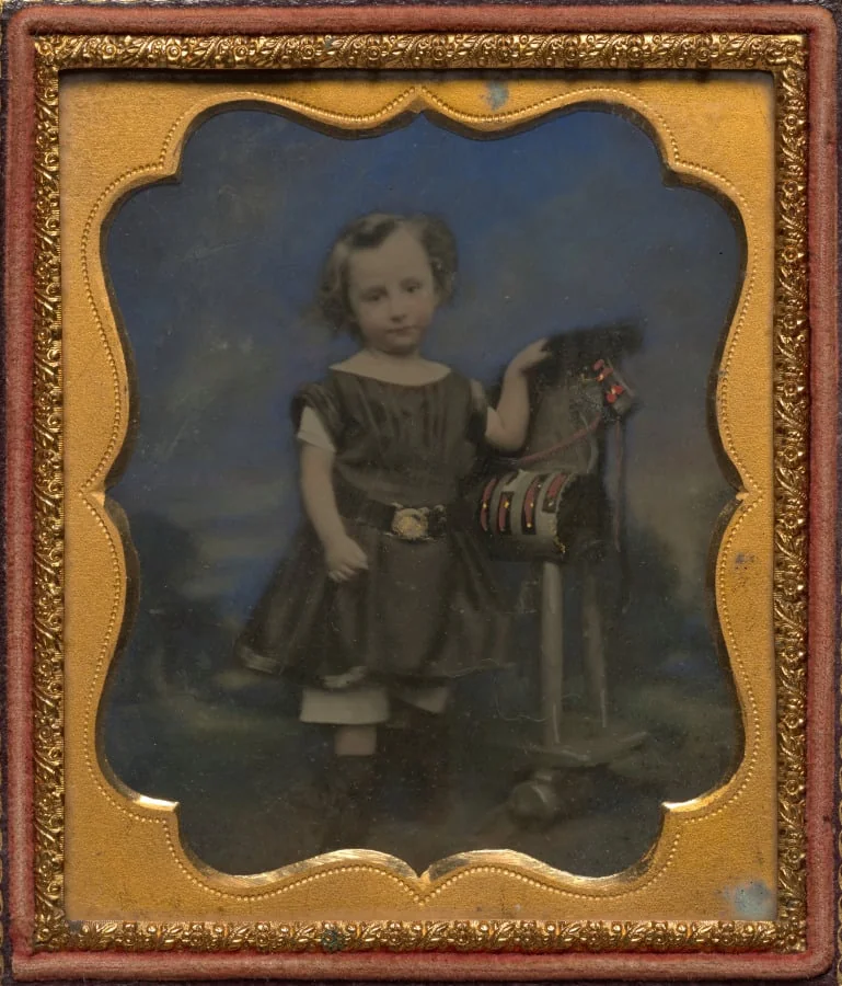Boy with hobby horse, detail