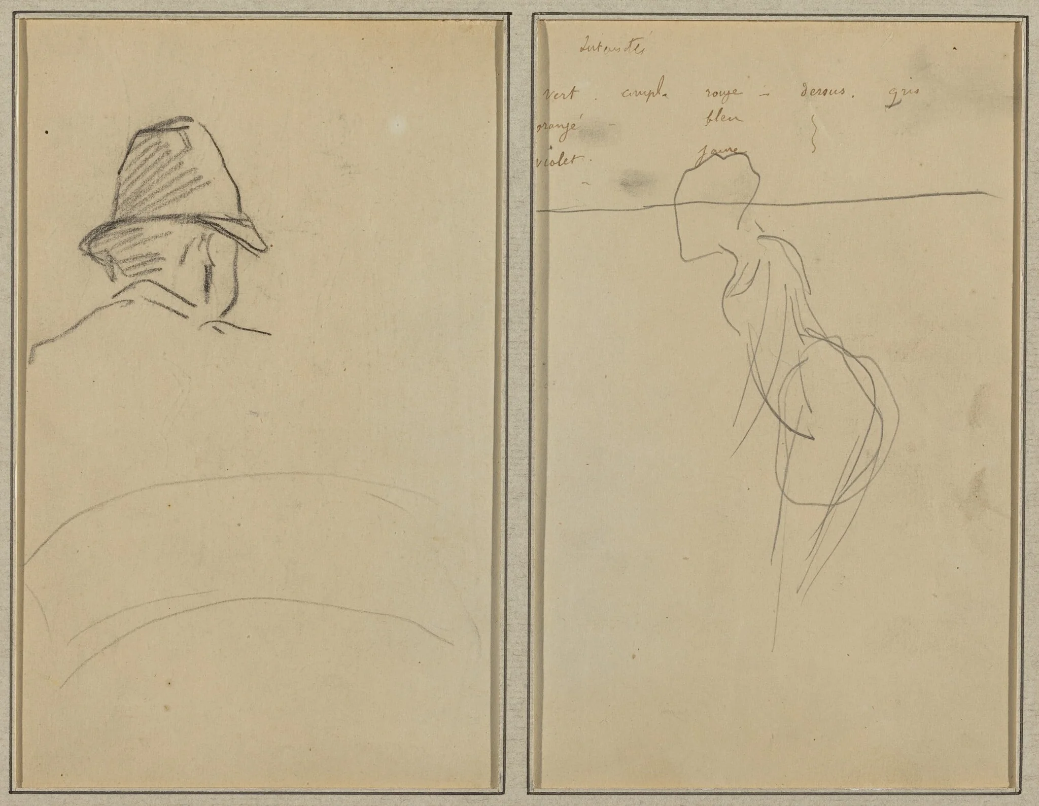 A Head of Man with Hat, Seen from Behind; A Standing Woman [recto], detail