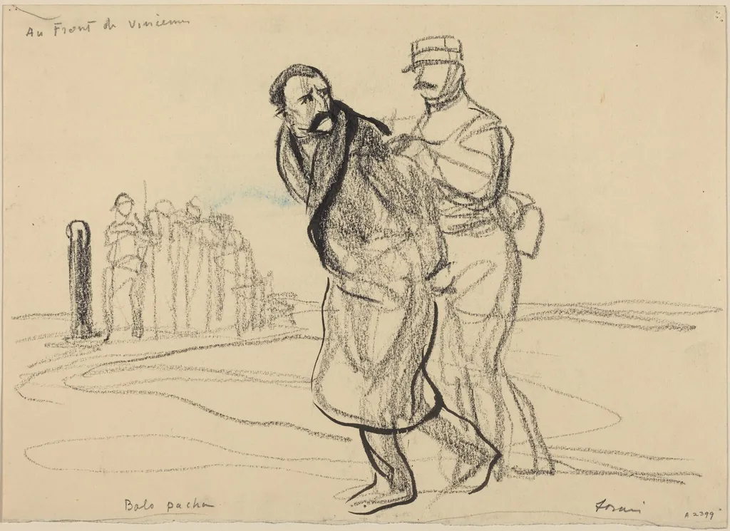 Au Front de Vincennes, Bolo pacha, by Jean-Louis Forain, ink, 1916