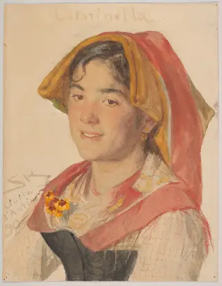 Head of an Girl from Civita d'Antino in Regional Dress (Catarinella")", by Peder Severin Krøyer, graphite, 1896