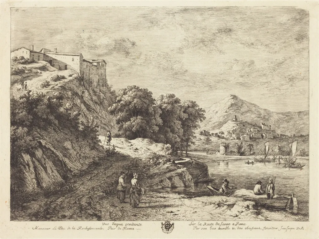Vue d'Aqua Pendente sur la route de Sienne a Rome, by Jean-Jacques de Boissieu, ink, 1773