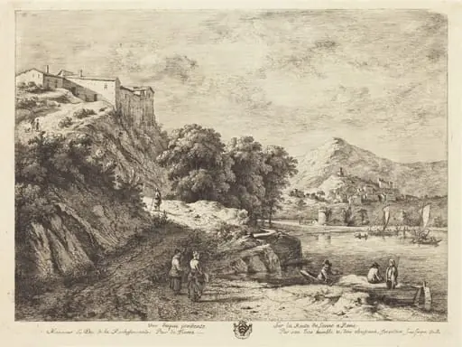 Vue d'Aqua Pendente sur la route de Sienne a Rome, by Jean-Jacques de Boissieu, ink, 1773