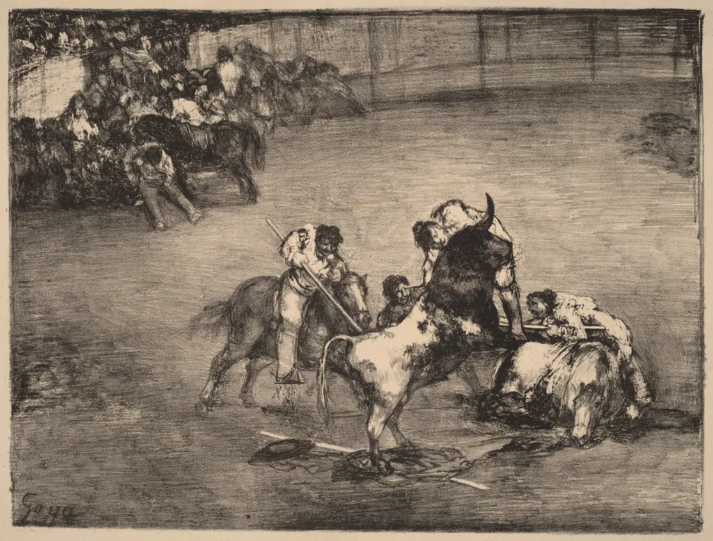 Picador Caught by a Bull, by Francisco Goya, ink, 1825