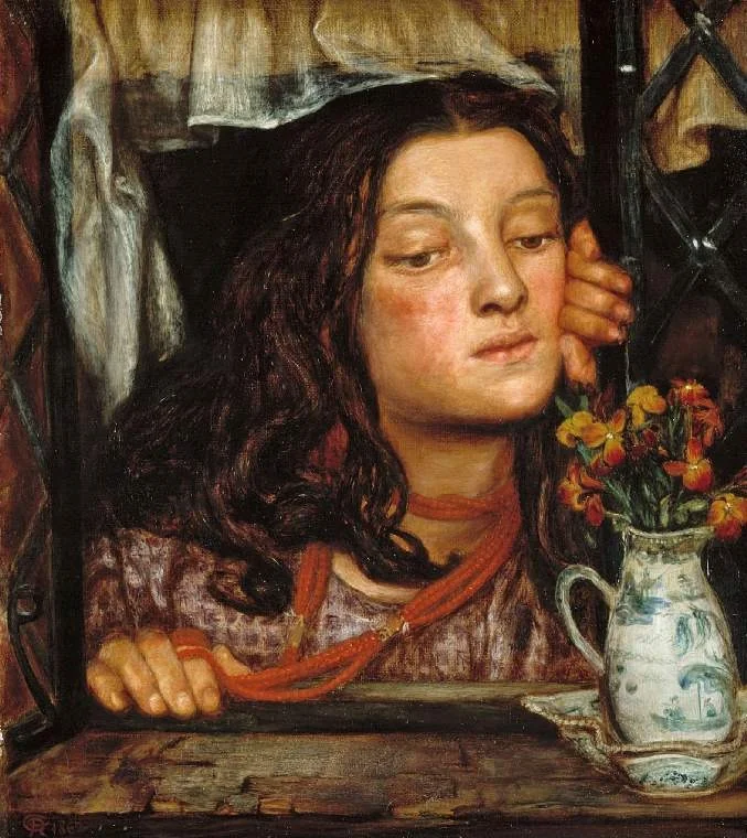Girl at a lattice, detail