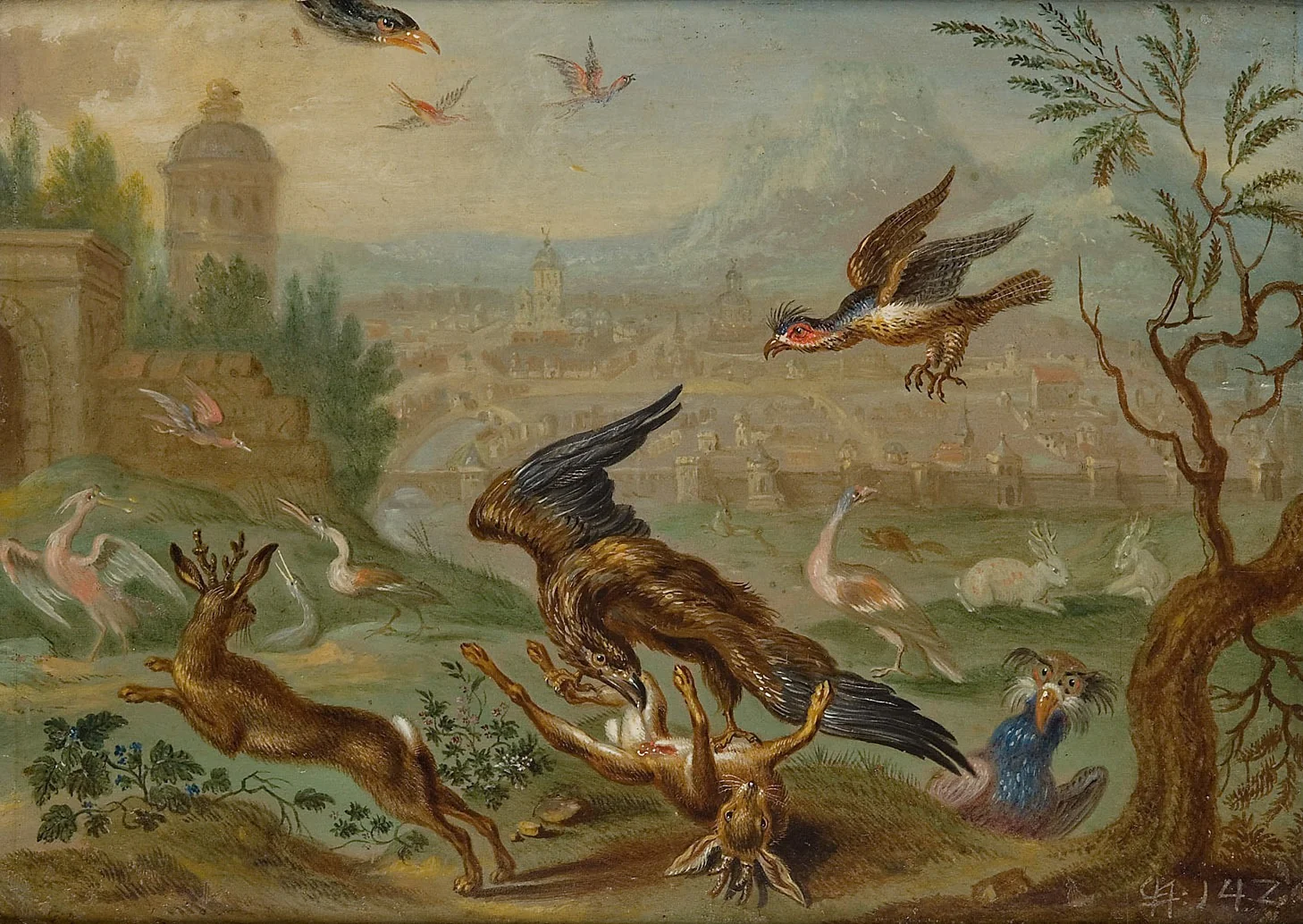 Ansichten aus den vier Weltteilen mit Szenen von Tieren: Damaskus, detail