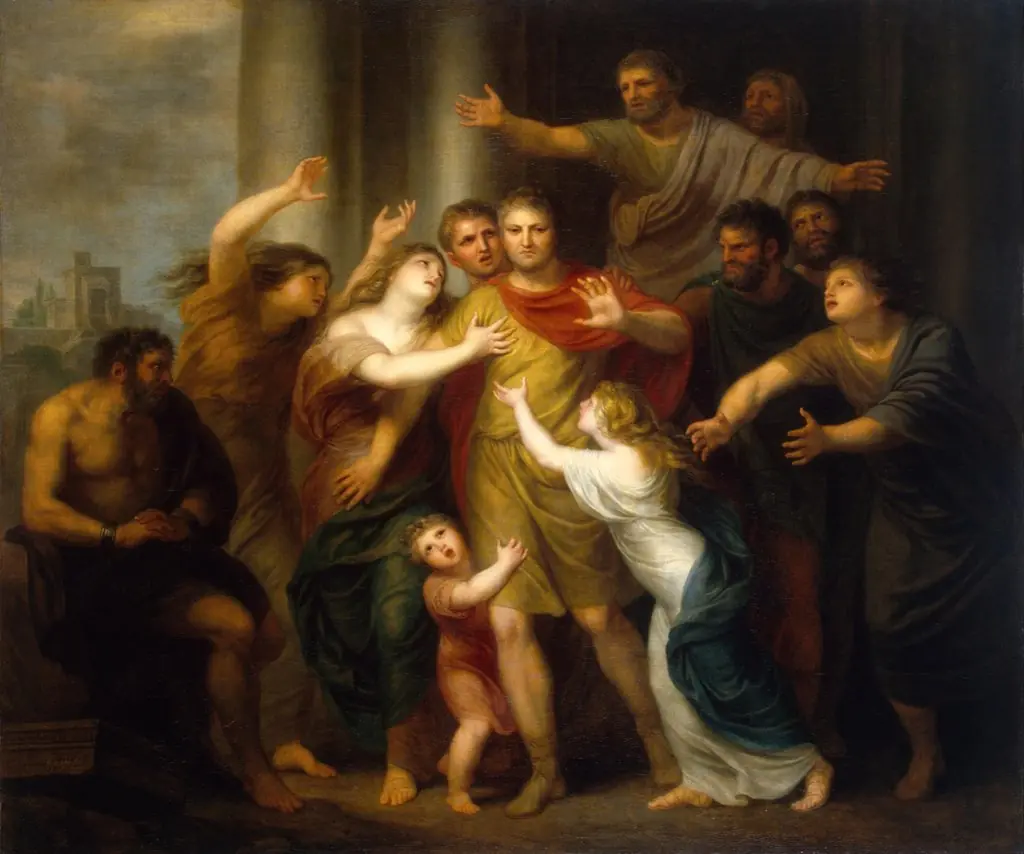 Regulus Returning to Carthage, by Andries Cornelis Lens, oil, 1796
