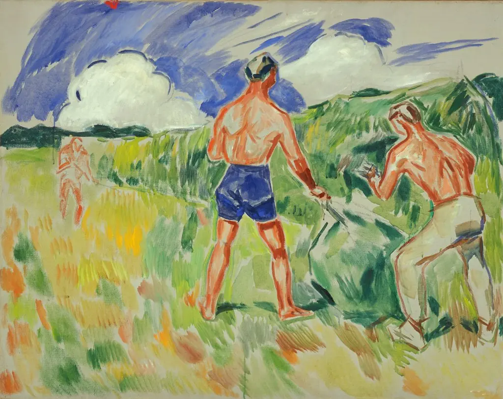 Haymaking, by Edvard Munch, oil, 1942