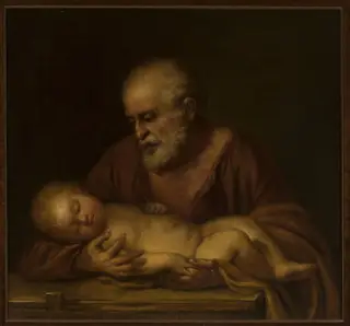 St. Joseph with Child Jesus, by Giovanni Battista Salvi da Sassoferrato, oil, 1657