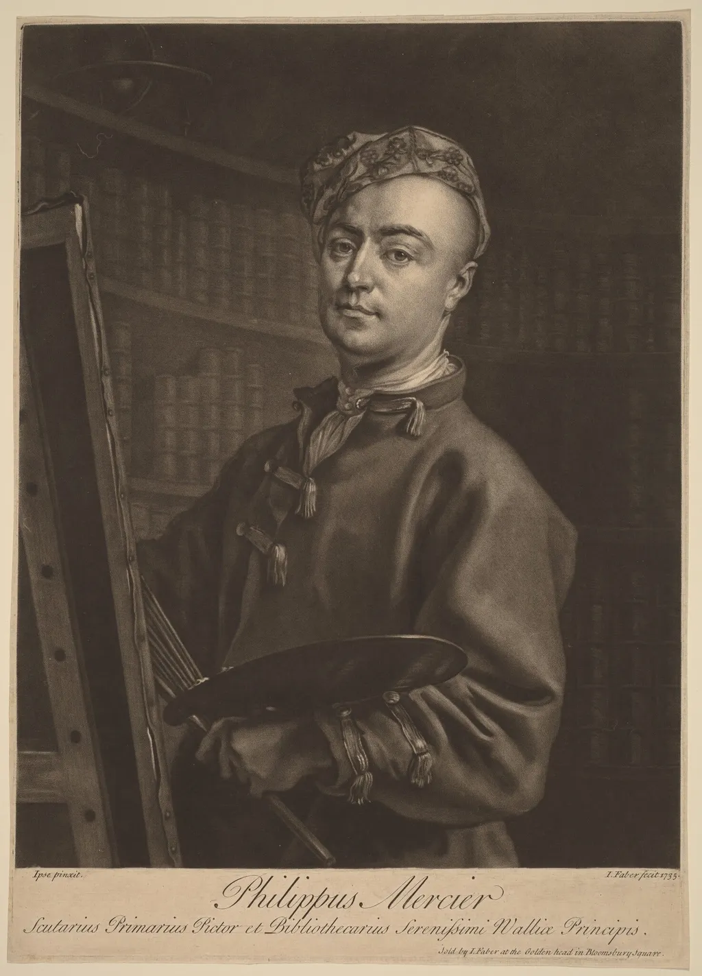 Philip Mercier, by John Faber II, ink, 1735