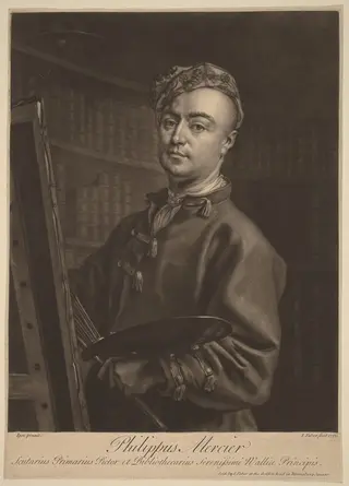 Philip Mercier, by John Faber II, ink, 1735